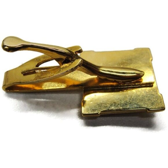 Square Gold-Tone & MOP Cufflinks Set w Tie Clasp Tux Shirt Dress Suit Vintage - Picture 5 of 6